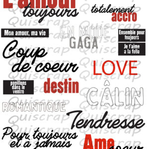 Planche de dies-cut – Les mots de l’amour – Lot de 5