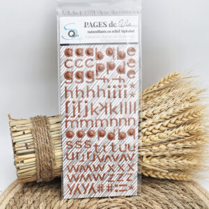 Stickers Alphabet puffy – Marron – Collection Pages de Vie – Quiscrap – Lot de 3