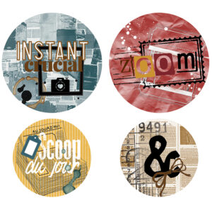 Lot de 4 Badges – Collection Pages de Vie – Quiscrap – Lot de 3