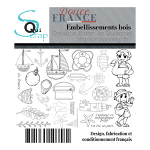 Embellissements en bois – Collection Douce France – Quiscrap – Lot de 3